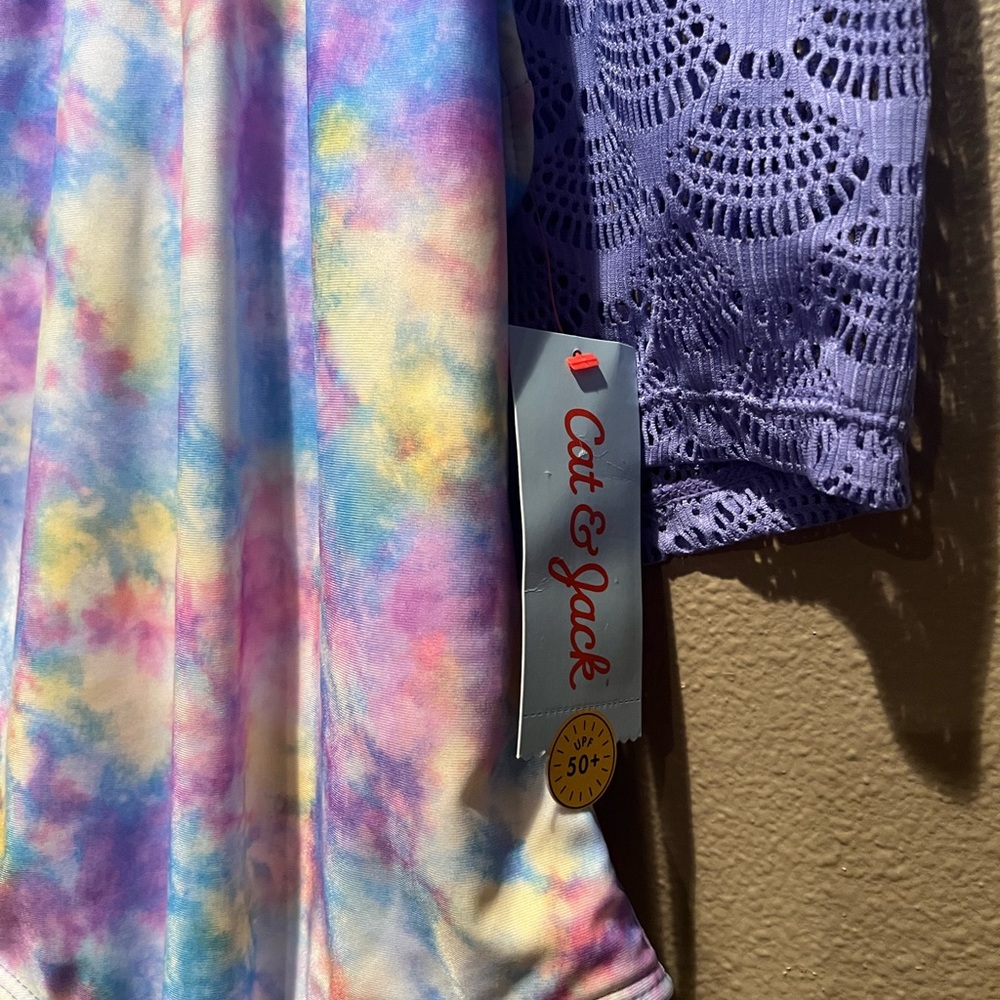 Cat & Jack Pastel Tie-Dye Swimsuit with Lavender Lace Cover-Up - Picture 2 of 4